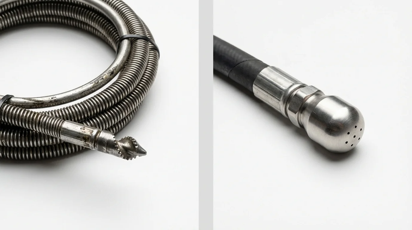 Drain snake cable and hydro jetting nozzle used for drain cleaning in Vicksburg, MS
